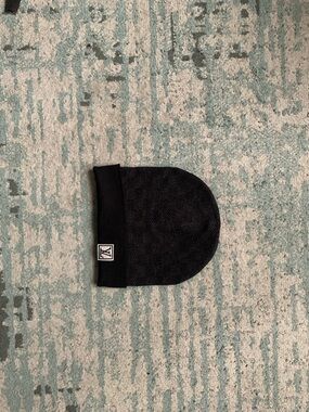 Louis Vuitton Black Ribbed Logo Cuff Beanie (Authentic)